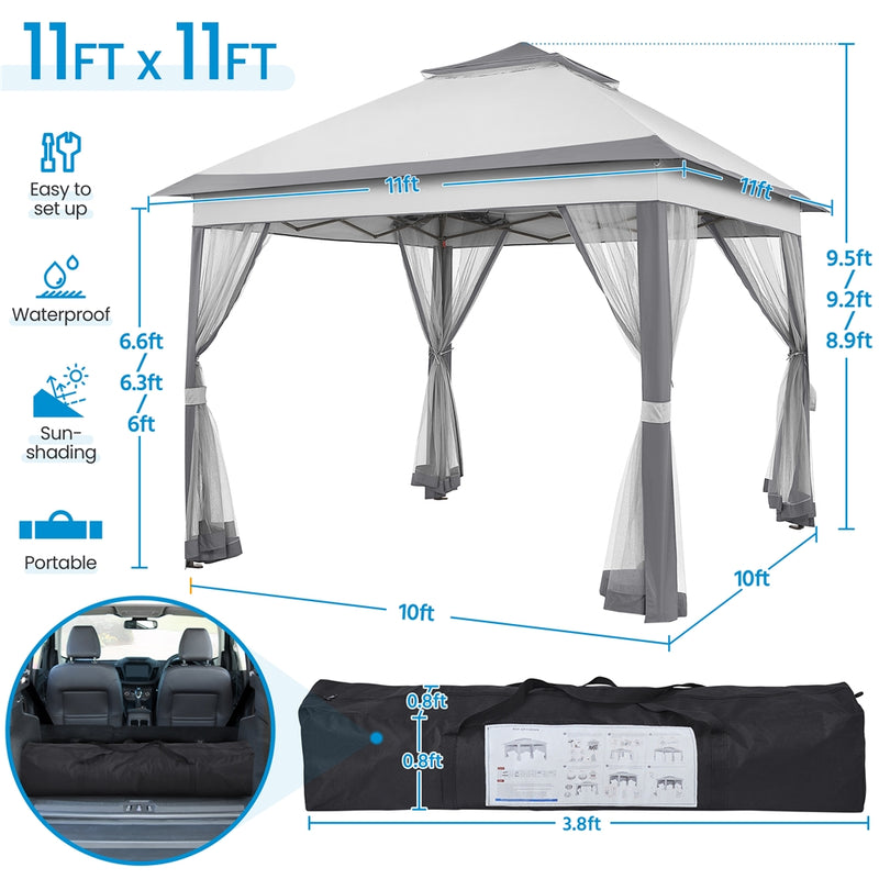 Yaheetech 11×11 FT Pop-Up Gazebo Tent with 4 Mesh Sidewalls