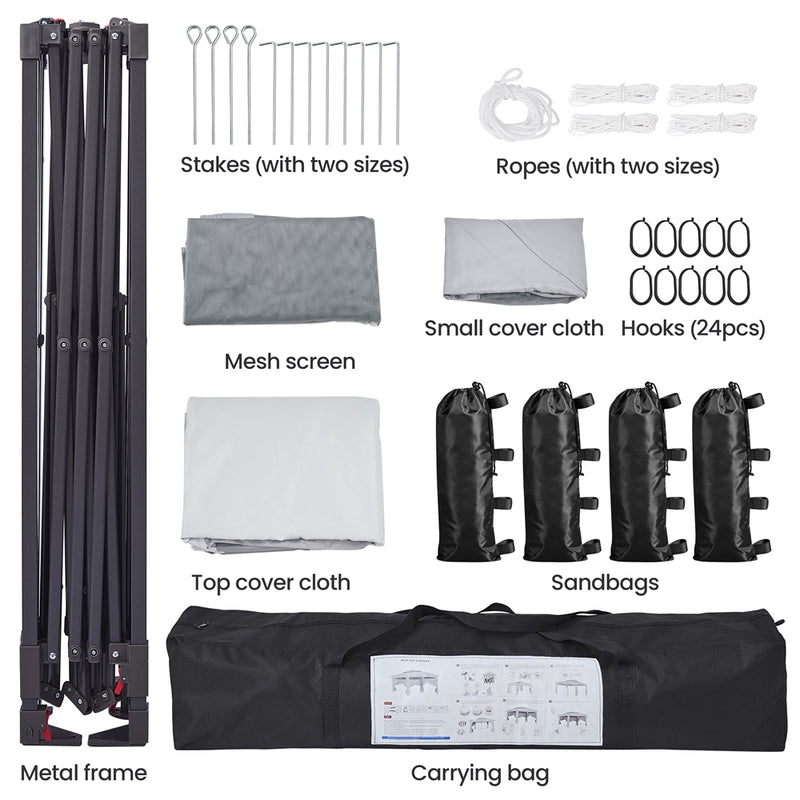 Yaheetech 11×11 FT Pop-Up Gazebo Tent with 4 Mesh Sidewalls