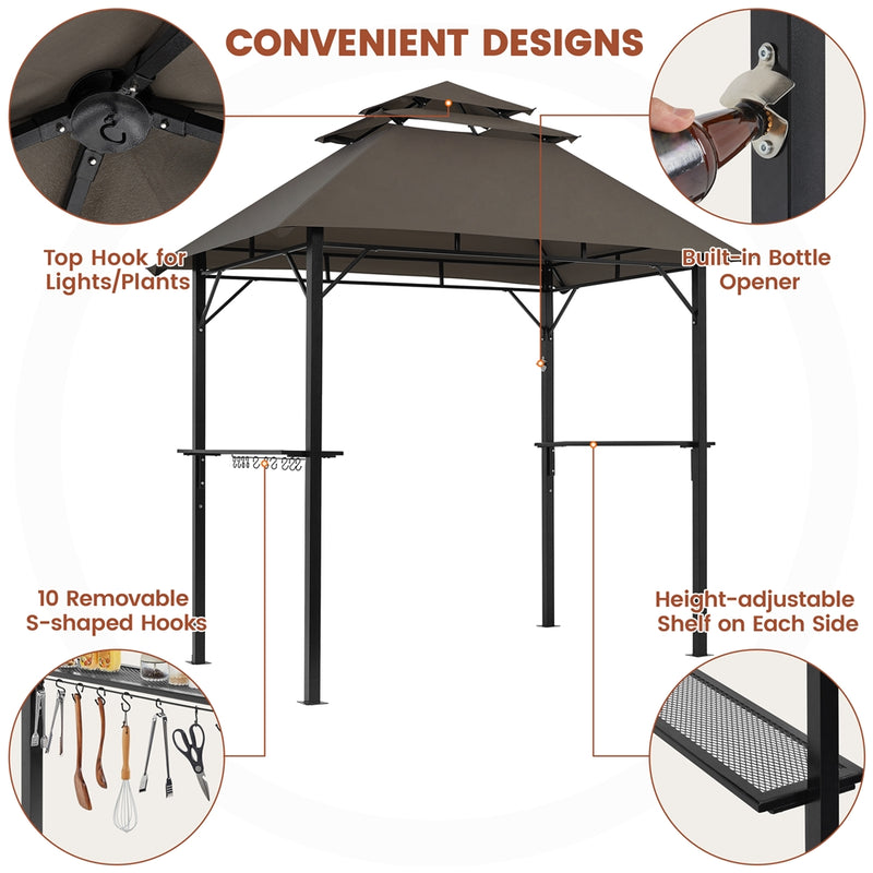 Yaheetech 8 × 5 FT Grill Gazebo with S-shaped Hooks & Built-in Bottle Opener