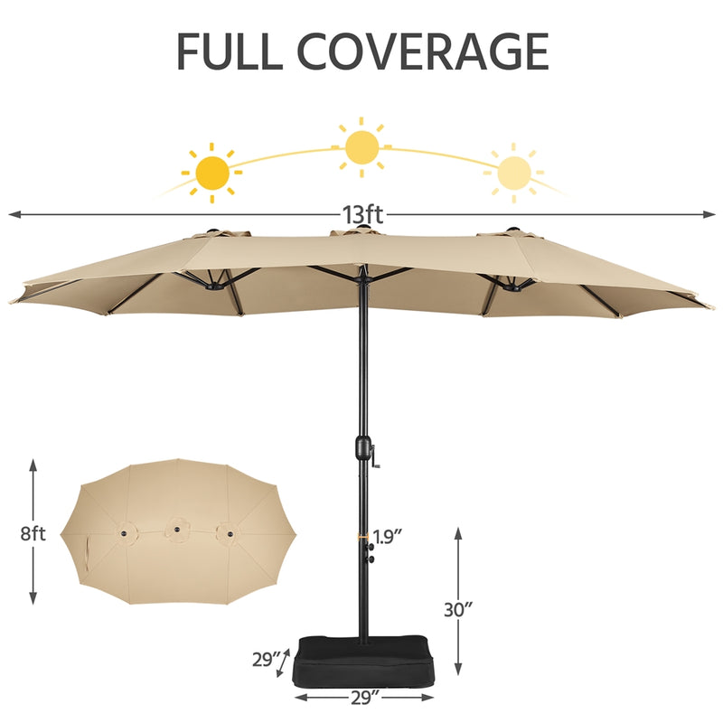Yaheetech 13 ft Twin Patio Parasol Triple-size Outdoor Umbrella