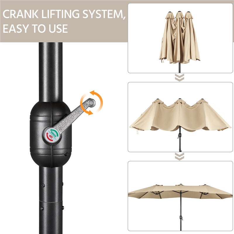 Yaheetech 13 ft Twin Patio Parasol Triple-size Outdoor Umbrella
