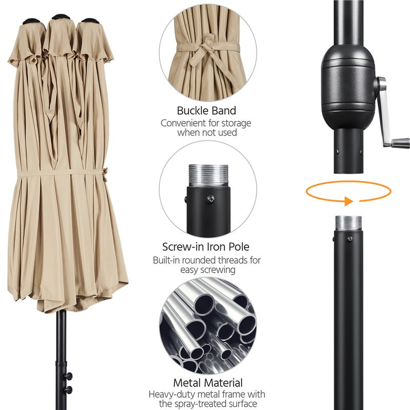 Yaheetech 13 ft Twin Patio Parasol Triple-size Outdoor Umbrella