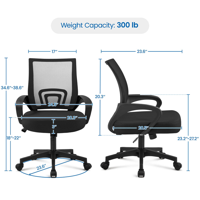 Yaheetech Mid-Back Height Adjustable Ergonomic Mesh Office Chair