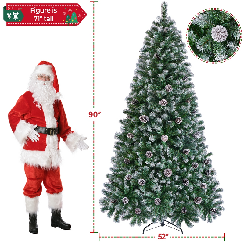 Yaheetech 4.5/6/7ft Pre-lit Frosted with Pinecones Artificial Christmas Tree