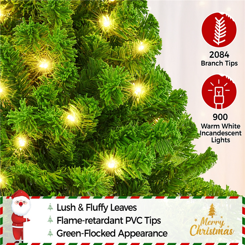 Yaheetech 9FT Pre-lit Flocked with Light Artificial Christmas Tree