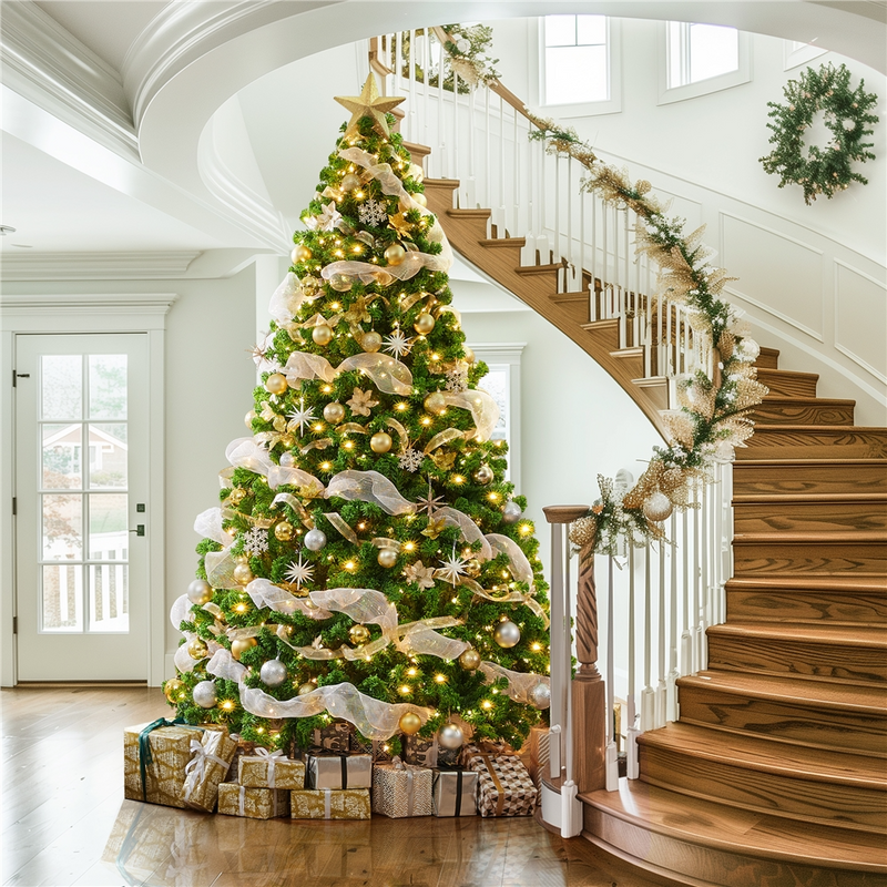Yaheetech 9FT Pre-lit Flocked with Light Artificial Christmas Tree