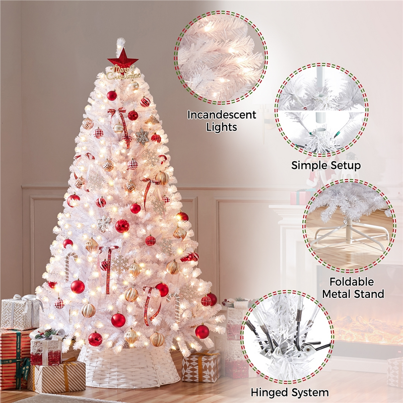 Yaheetech 6FT Pre-lit Artificial White Christmas Tree