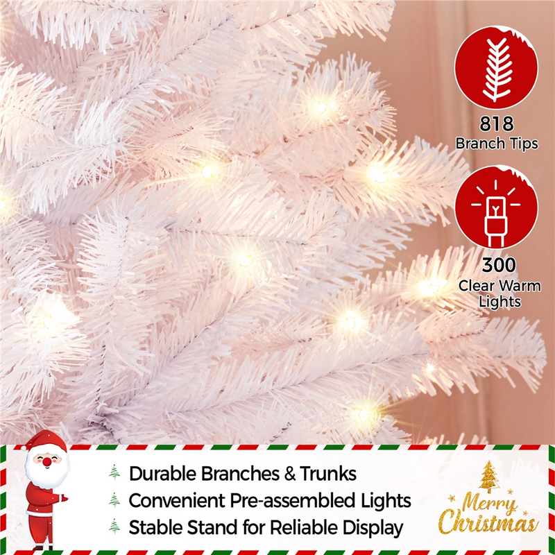 Yaheetech 6FT Pre-lit Artificial White Christmas Tree