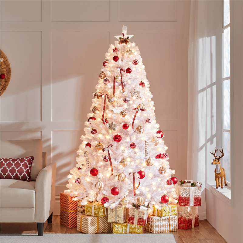 Yaheetech 6FT Pre-lit Artificial White Christmas Tree