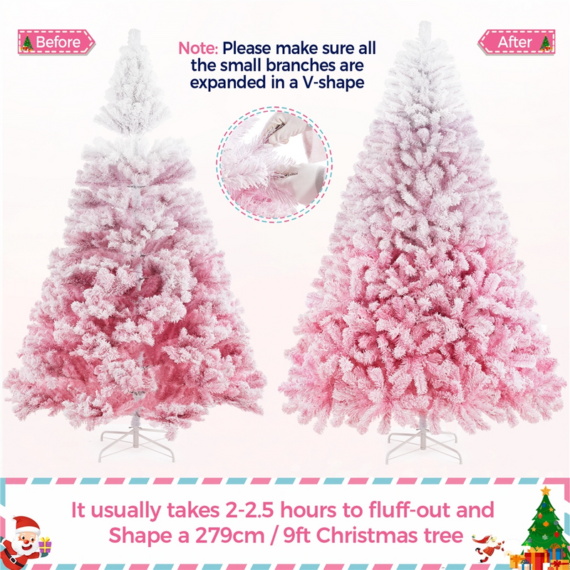 Yaheetech 9FT Pre-lit Flocked with Light Artificial Christmas Tree