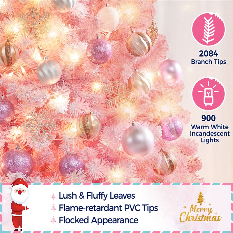 Yaheetech 9FT Pre-lit Flocked with Light Artificial Christmas Tree