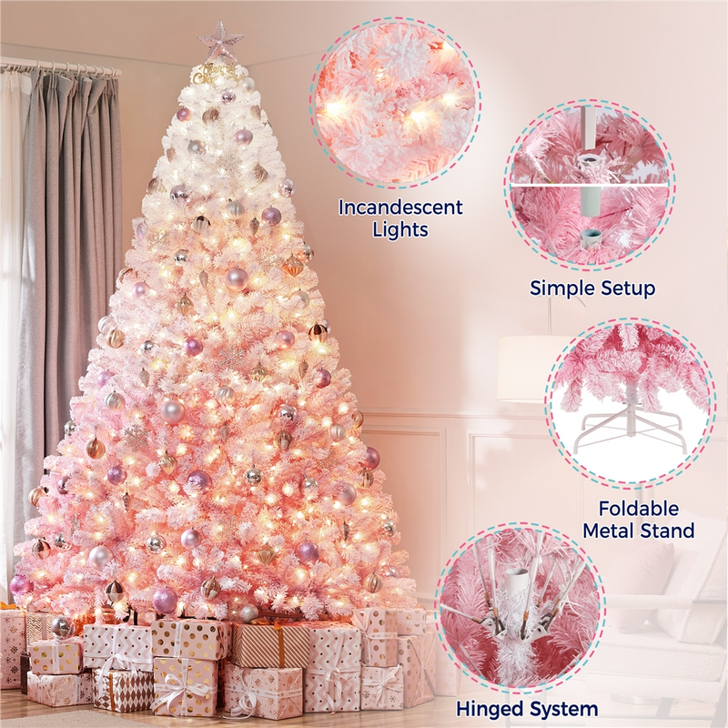 Yaheetech 9FT Pre-lit Flocked with Light Artificial Christmas Tree