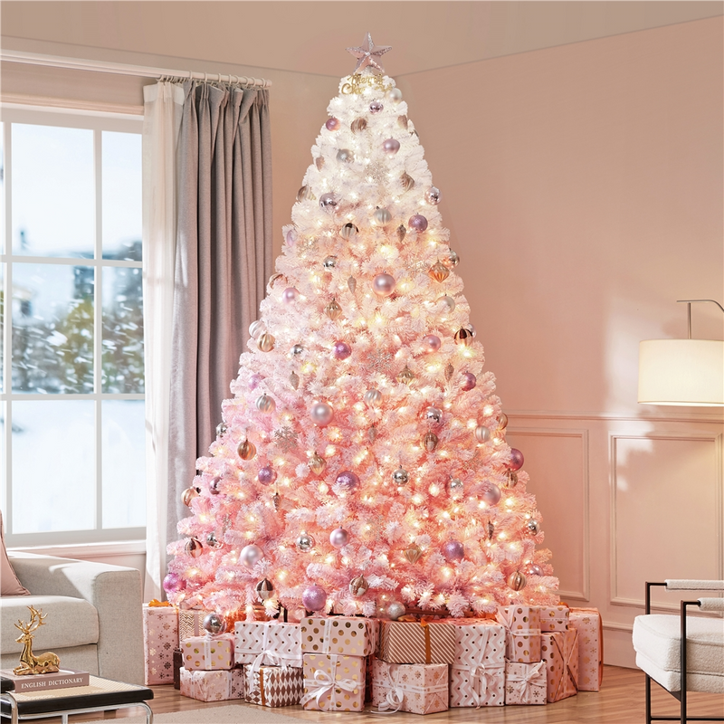 Yaheetech 9FT Pre-lit Flocked with Light Artificial Christmas Tree