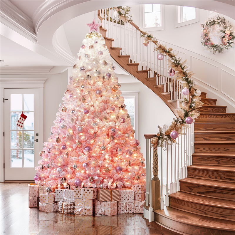 Yaheetech 9FT Pre-lit Flocked with Light Artificial Christmas Tree
