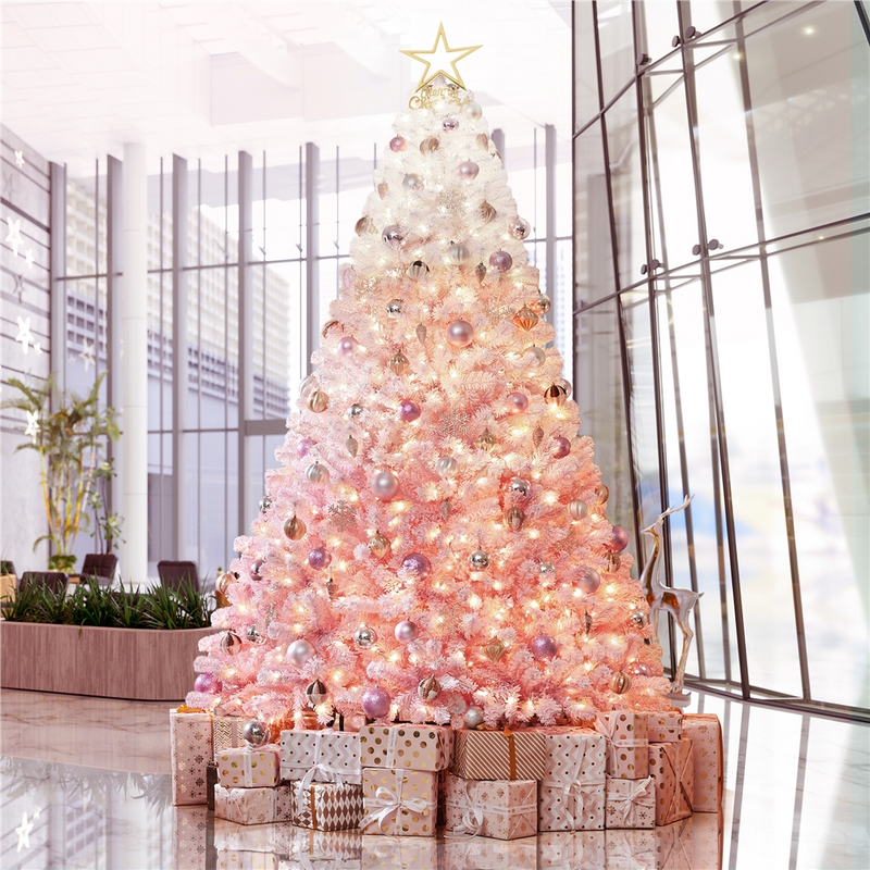 Yaheetech 9FT Pre-lit Flocked with Light Artificial Christmas Tree