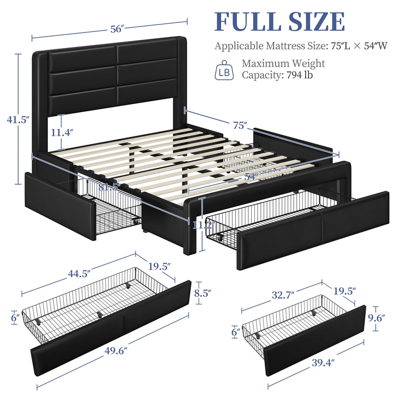 Yaheetech Leather Upholstered Platform Bed with Headboard