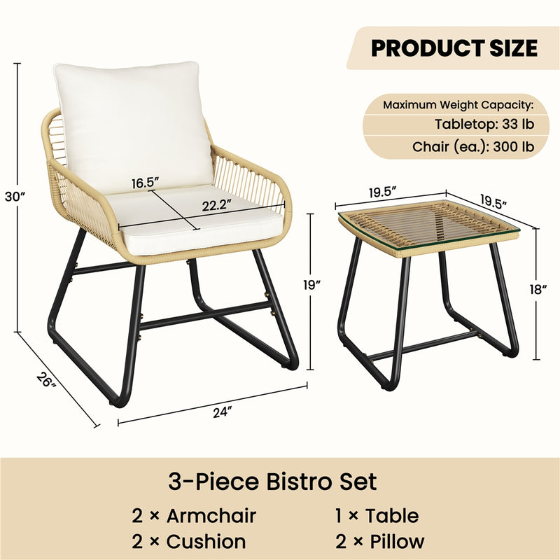 Yaheetech 3-Piece Tan/Cream Patio Bistro Set