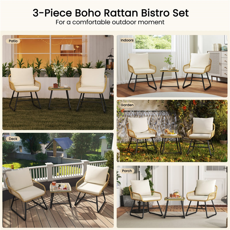 Yaheetech 3-Piece Tan/Cream Patio Bistro Set