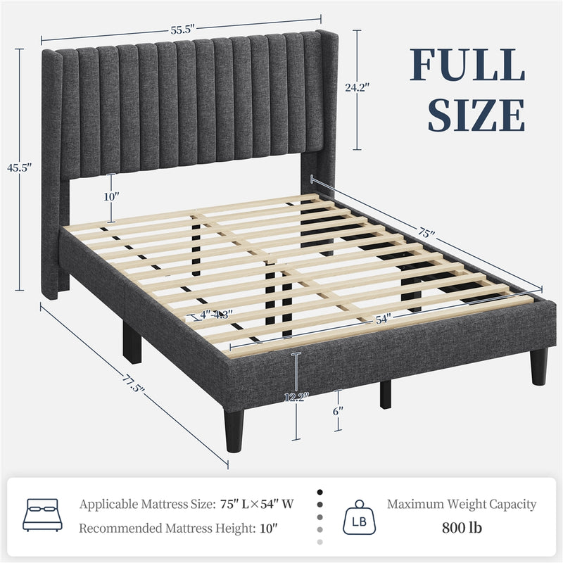 Yaheetech Bed Frame Upholstered Platform Bed with Fabric Headboard