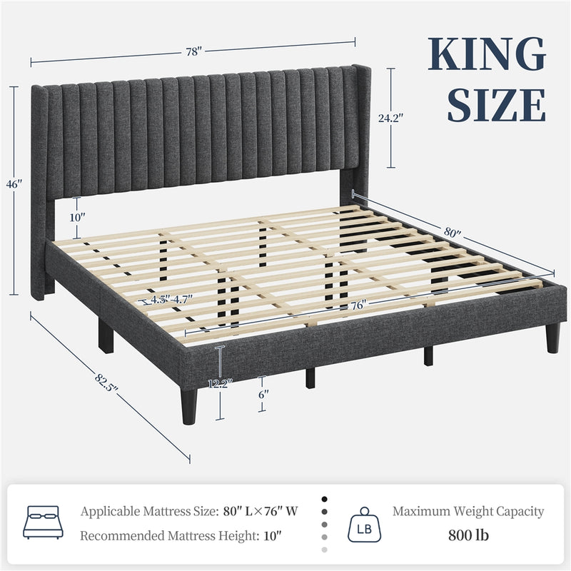 Yaheetech Bed Frame Upholstered Platform Bed with Fabric Headboard