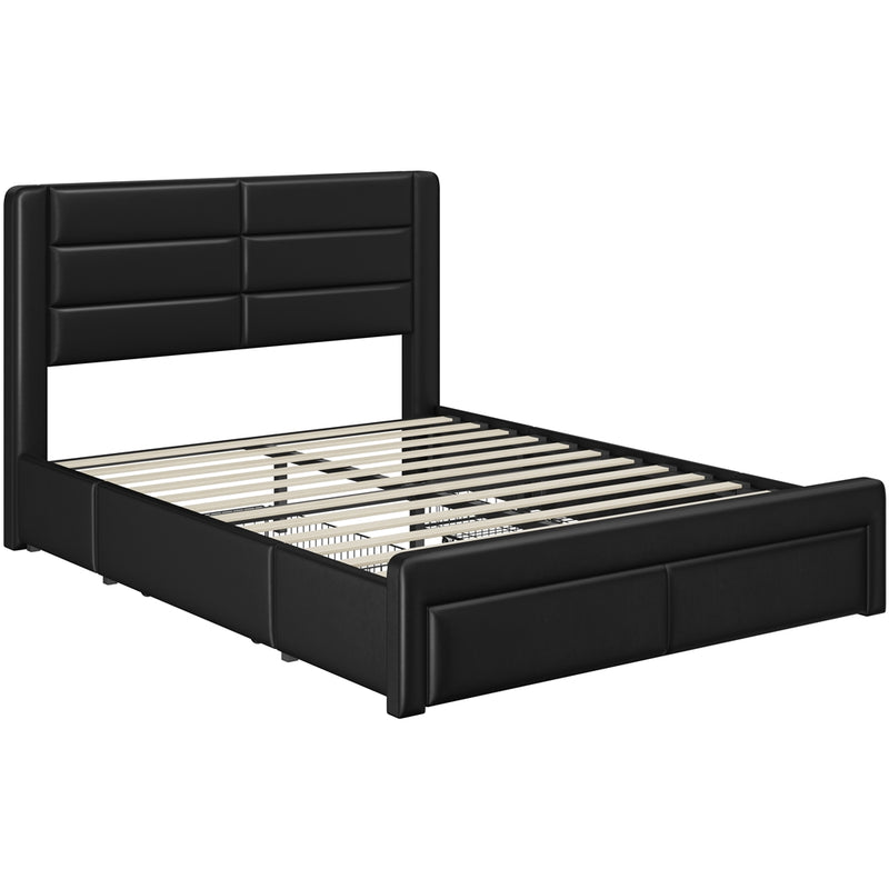 Yaheetech Leather Upholstered Platform Bed with Headboard