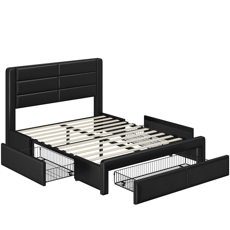 Yaheetech Leather Upholstered Platform Bed with Headboard