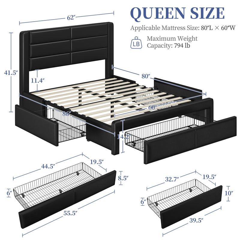 Yaheetech Leather Upholstered Platform Bed with Headboard