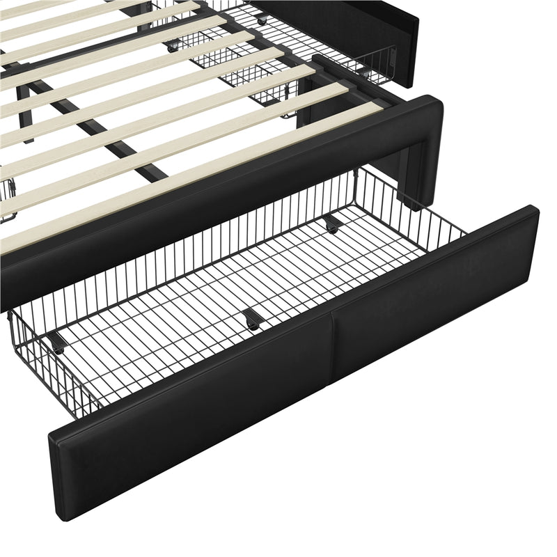 Yaheetech Leather Upholstered Platform Bed with Headboard