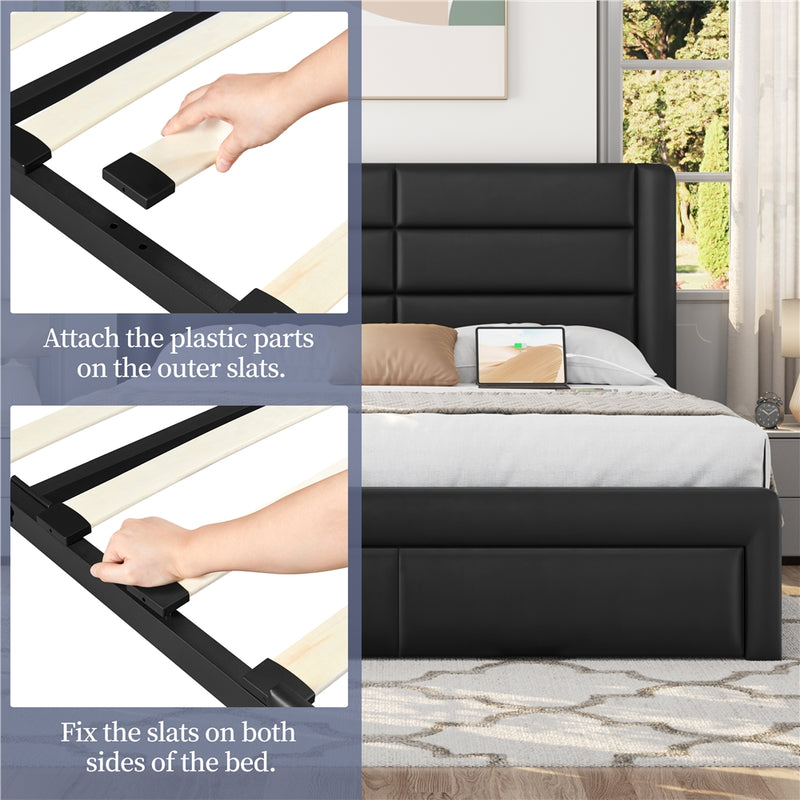 Yaheetech Leather Upholstered Platform Bed with Headboard