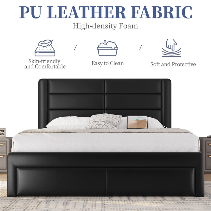 Yaheetech Leather Upholstered Platform Bed with Headboard