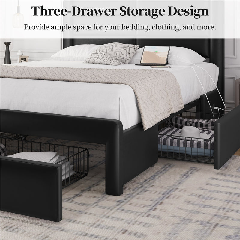 Yaheetech Leather Upholstered Platform Bed with Headboard