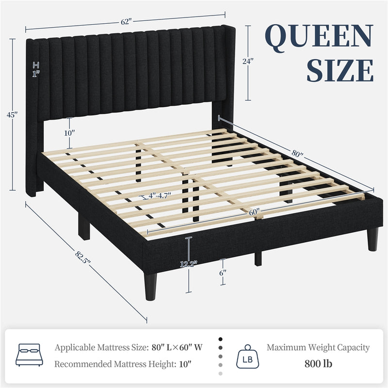 Yaheetech Bed Frame Upholstered Platform Bed with Fabric Headboard