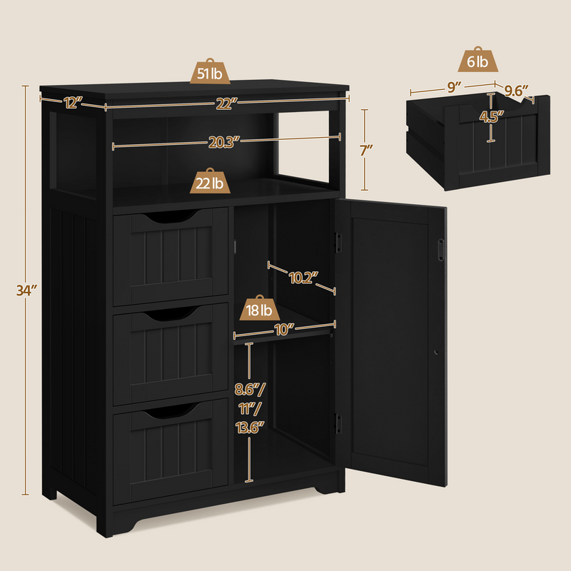 Yaheetech 34″ Tall Bathroom Floor Cabinet