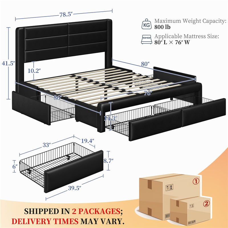 Yaheetech Leather Upholstered Platform Bed with Headboard