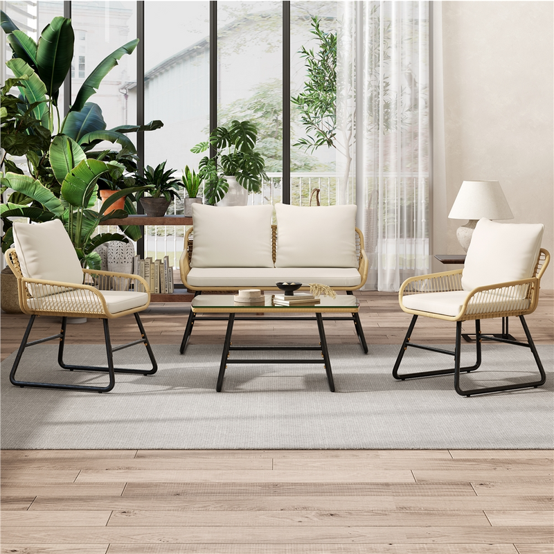 Yaheetech 4-Piece Outdoor Table & Chairs Set Patio Conversation Set