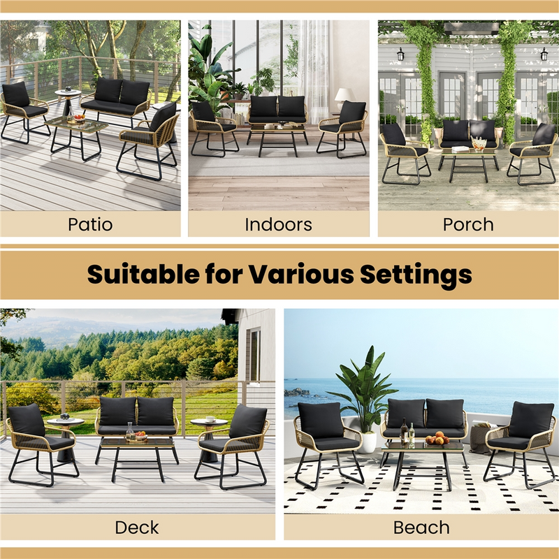 Yaheetech 4-Piece Outdoor Table & Chairs Set Patio Conversation Set