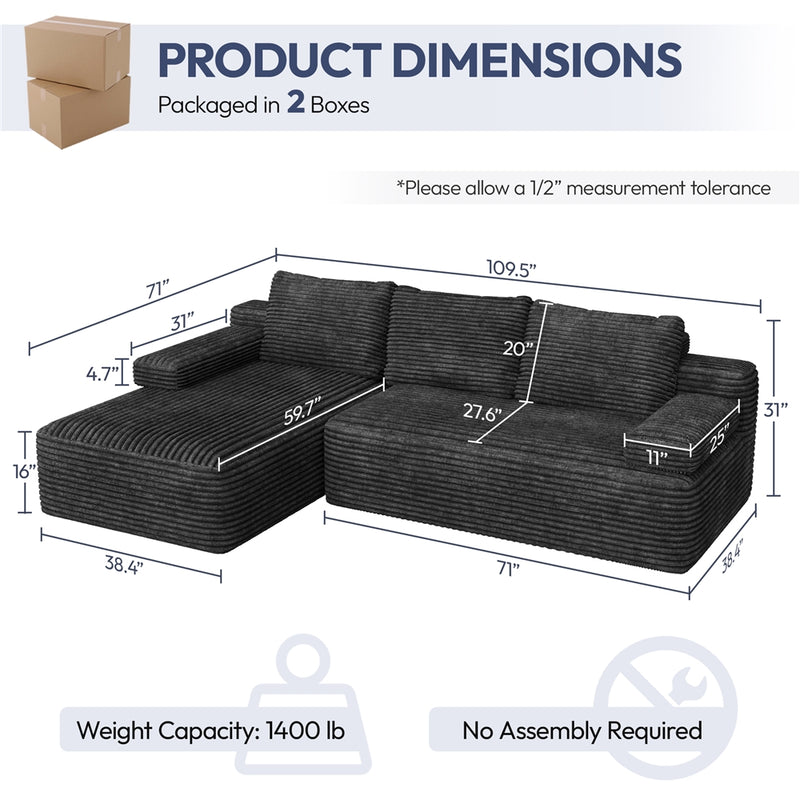 Yaheetech L-Shaped Corduroy Modular Sectional Sofa