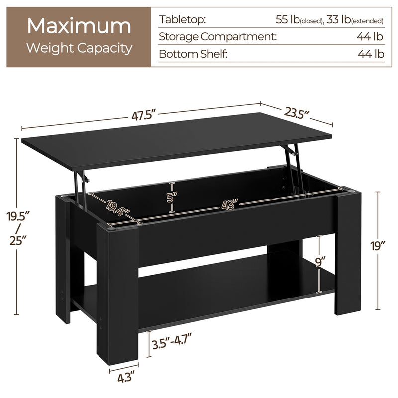 Yaheetech Modern Height Adjustable Lift Top Coffee Table
