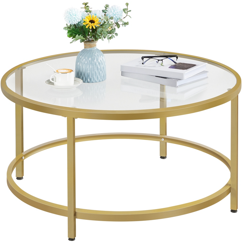 Yaheetech Round Glass Coffee Table