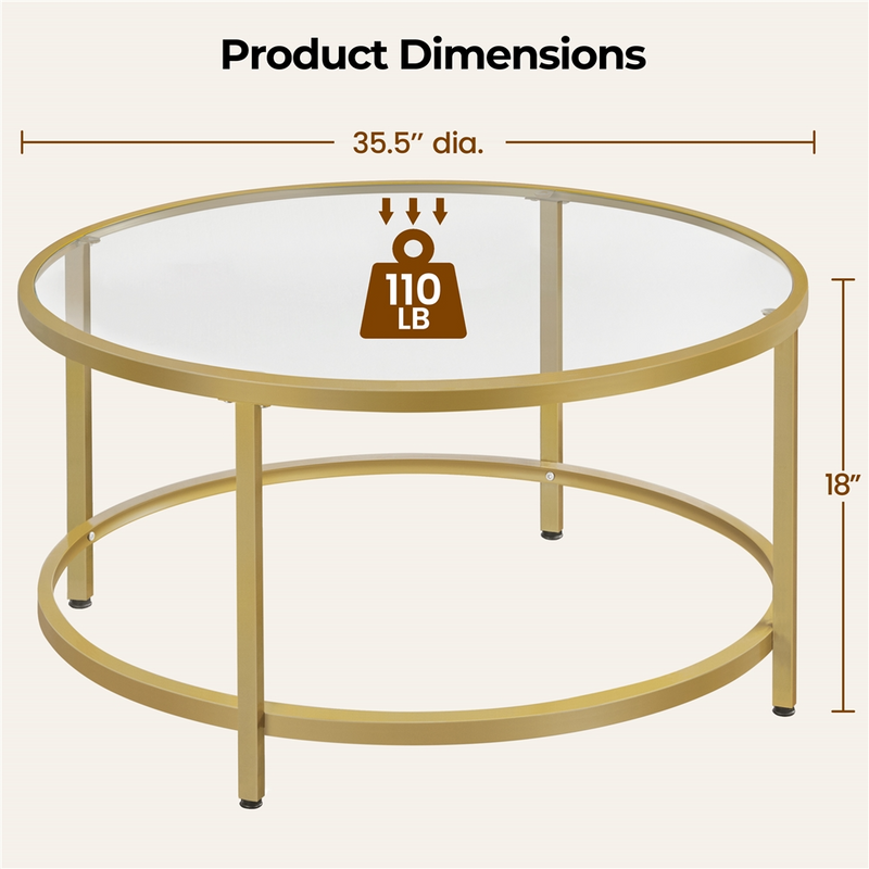 Yaheetech Round Glass Coffee Table
