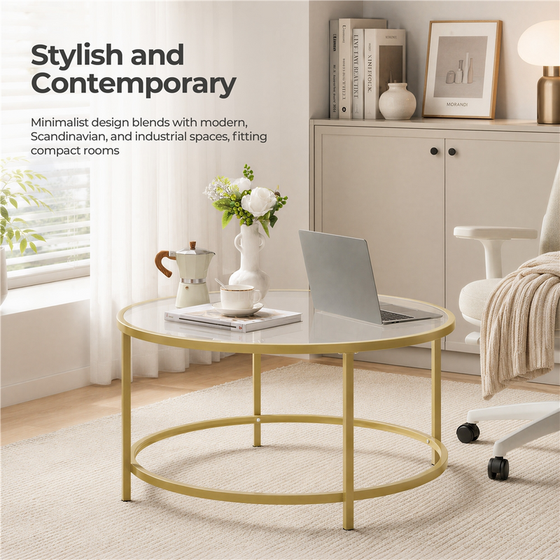 Yaheetech Round Glass Coffee Table