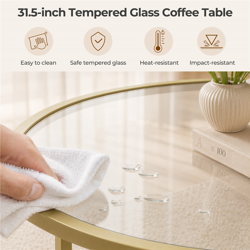 Yaheetech Round Glass Coffee Table