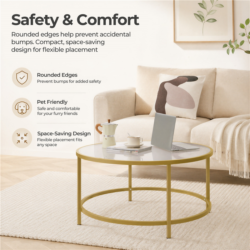 Yaheetech Round Glass Coffee Table