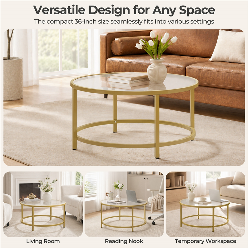 Yaheetech Round Glass Coffee Table