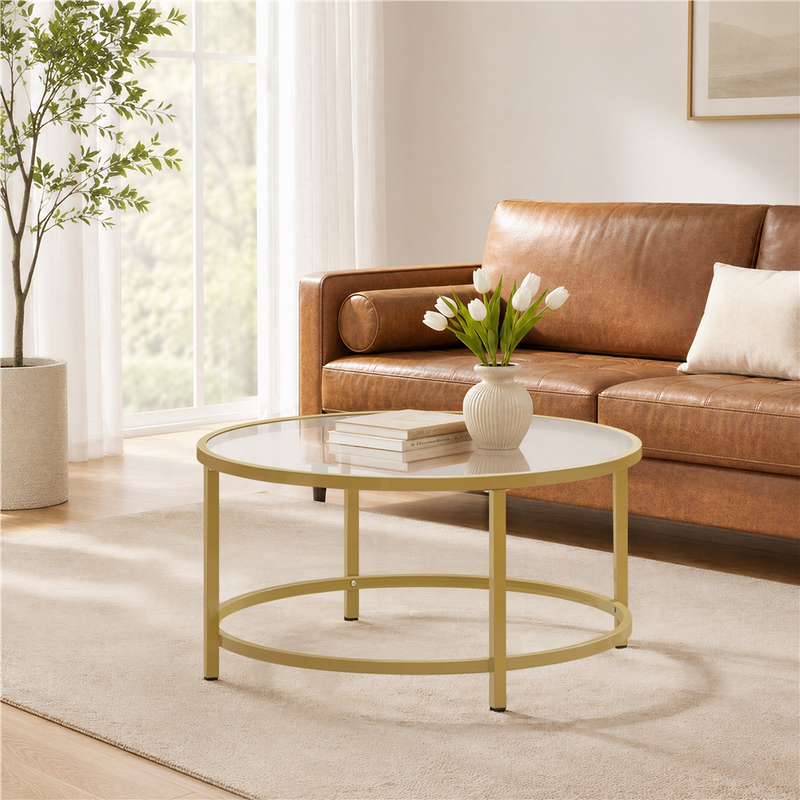 Yaheetech Round Glass Coffee Table