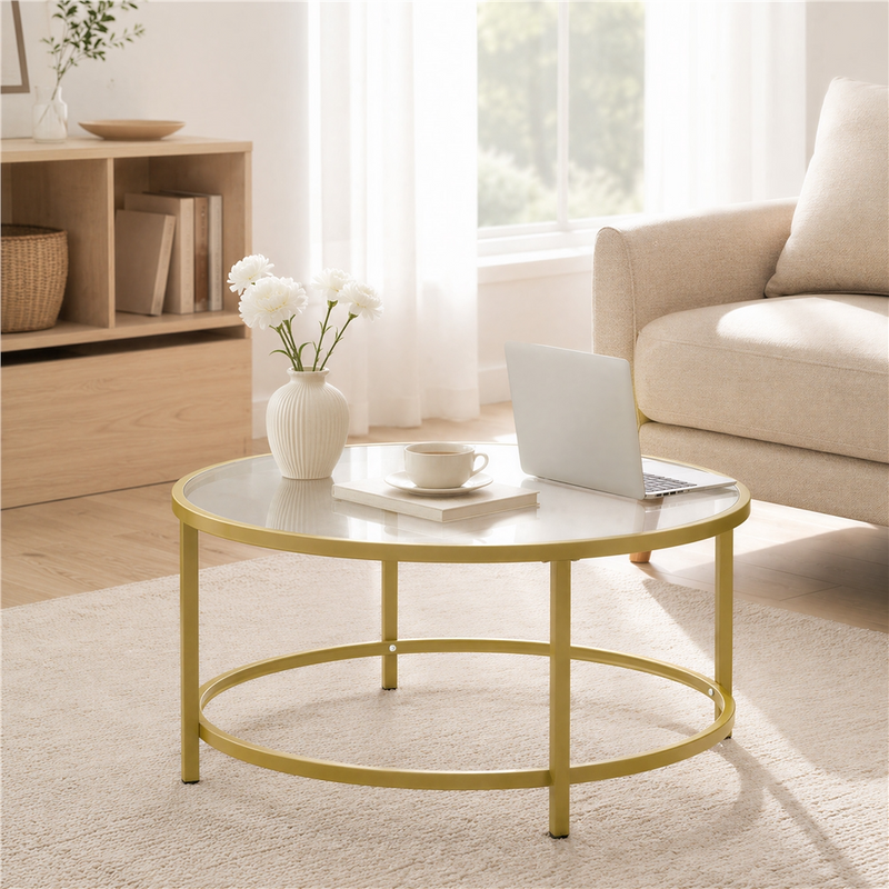 Yaheetech Round Glass Coffee Table
