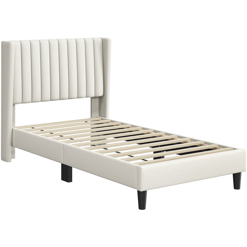 Yaheetech Twin Upholstered Bed Frame with Wing Side