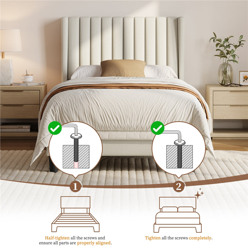 Yaheetech Twin Upholstered Bed Frame with Wing Side