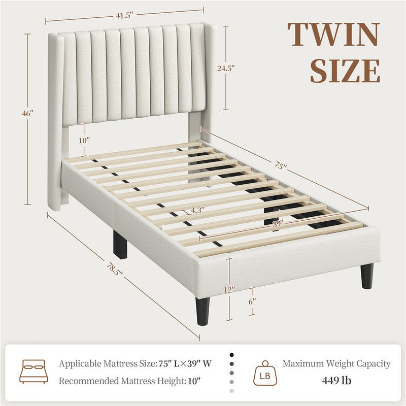 Yaheetech Twin Upholstered Bed Frame with Wing Side