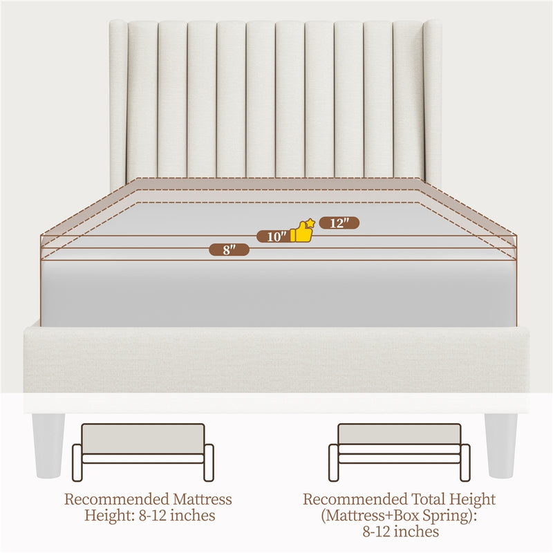 Yaheetech Twin Upholstered Bed Frame with Wing Side